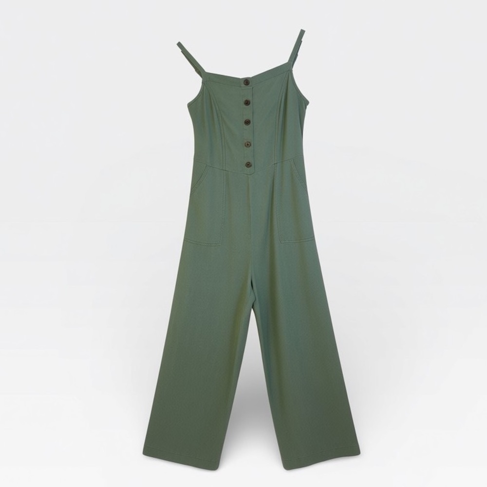 Old Navy Women's Olive Green Sleeveless Button Linen Jumpsuit SMALL